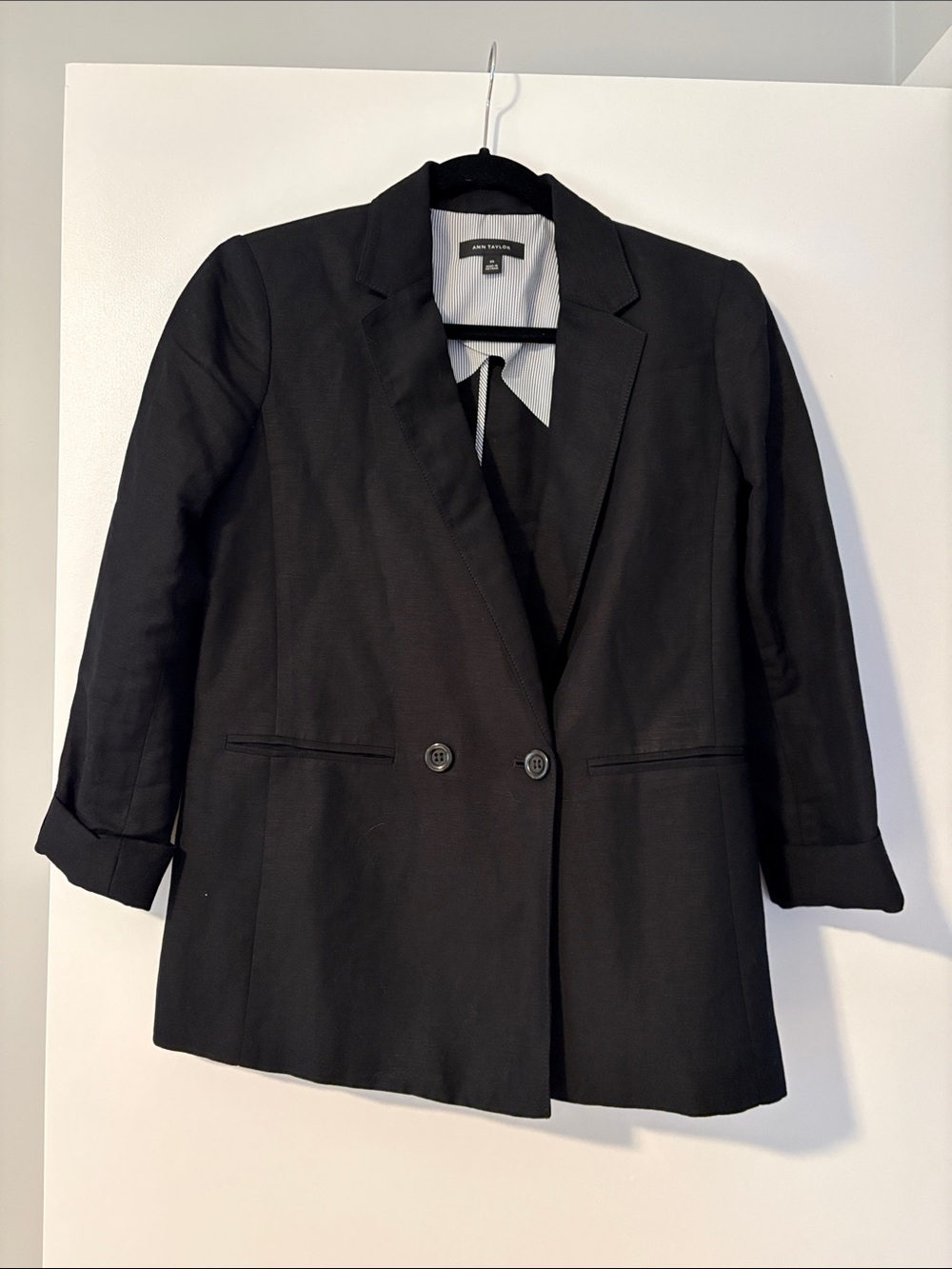 Ann Taylor Linen Blend Black Women's Two-Button Blazer Jacket